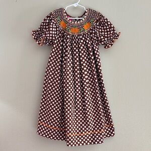 Claire & Charlie Polka Dot Kids Dress with Smocking  And Pumpkin Accents Size 6X